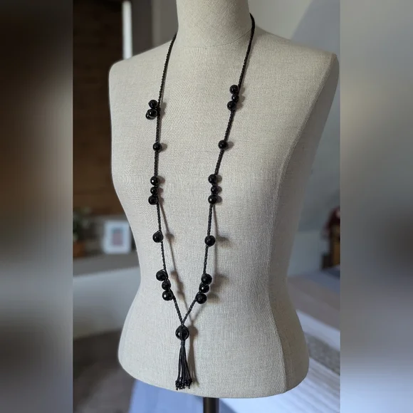 Long Black Beaded Necklace - Picture 6 of 8